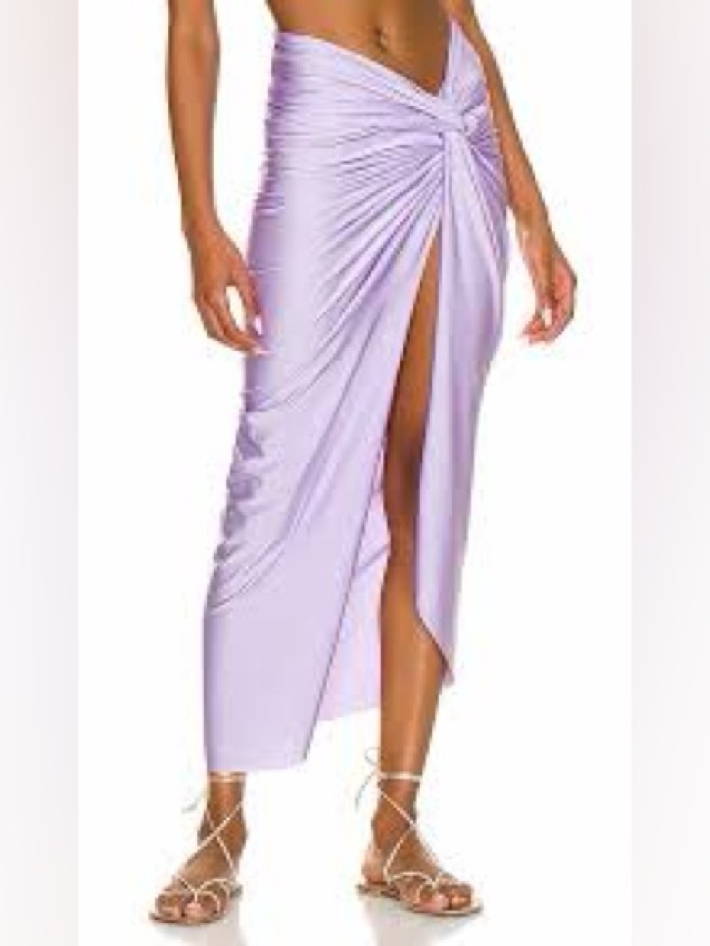 BAOBAB Mia Ruched Pareo Lilac Twist Front High-Slit Midi Skirt